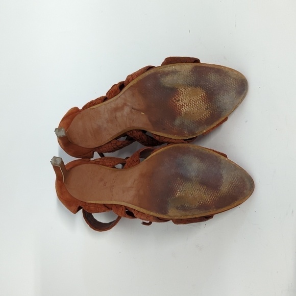 Zara Braided Lace Up Suede Stiletto Heels Brunt Orange 38/7.5 summer bohemian - Picture 6 of 12